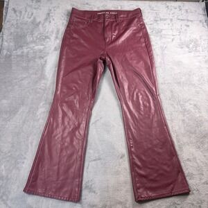 American Eagle Super High Rise Kick Boot Pants Women's 14 Short Red Faux Leather